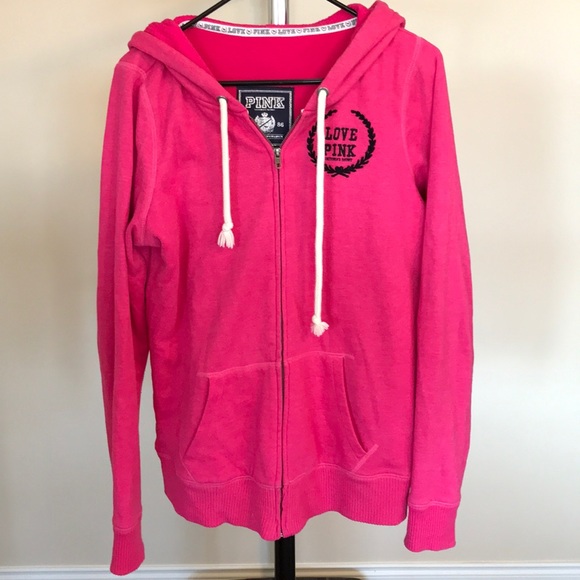 PINK Victoria's Secret Tops - VS PINK lined hoodie, EUC, Hot Pink, Size L